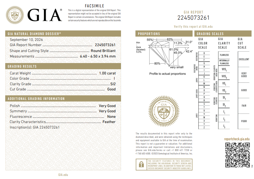 Loose 1 Carat Round Brilliant Diamond I-SI2 with GIA Certificate