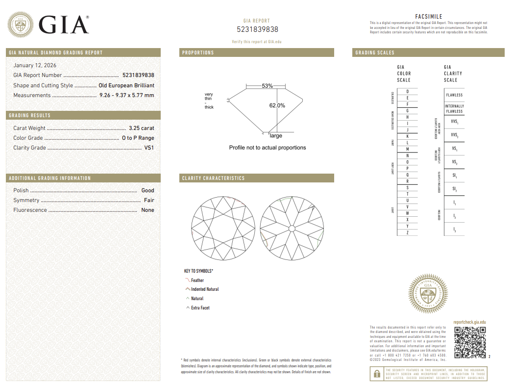 3.25 Carat Old European Cut Antique Natural Mined Diamond O Color VS1 Clarity With GIA Certificate