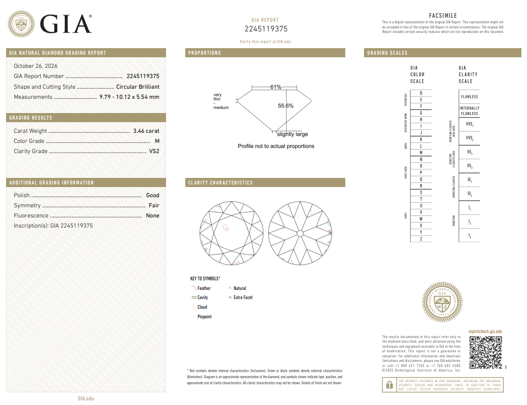3.46 Carat Old European Cut Diamond Natural M-VS2 Precious GIA Certified