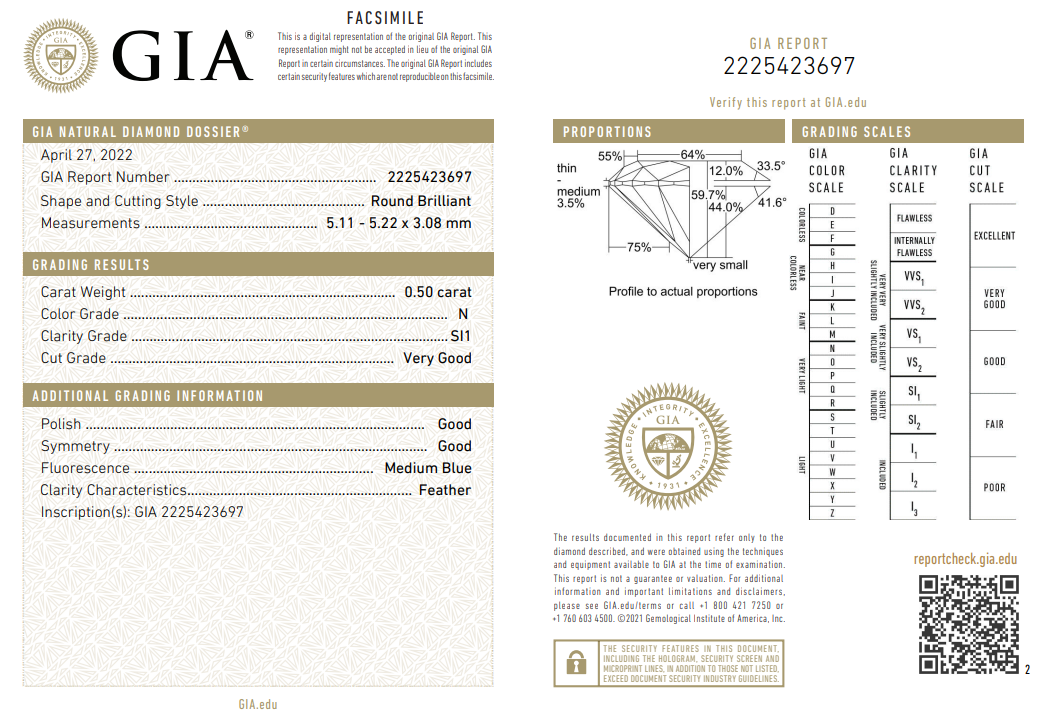 GIA Certified Natural Loose 0.5 Ct Round Brilliant Diamond N-SI1