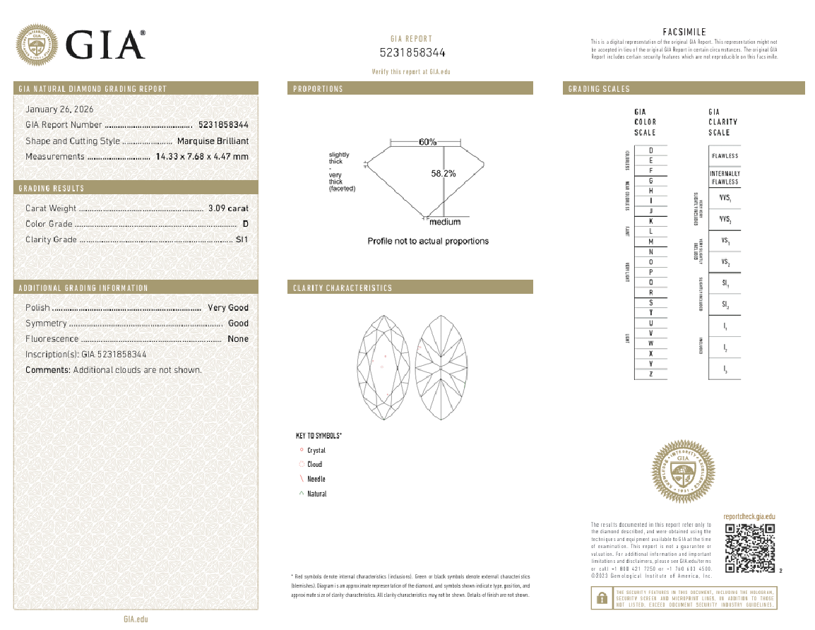 GIA Certified 3.09 Ct Marquis Shape Diamond Loose D-SI1 Retro