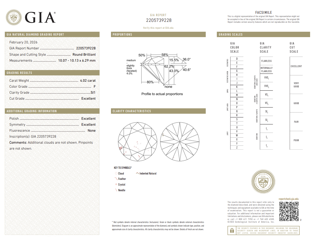 4.02 Carat Round Brilliant Natural Mined Diamond F Color SI1 Clarity With GIA Certificate