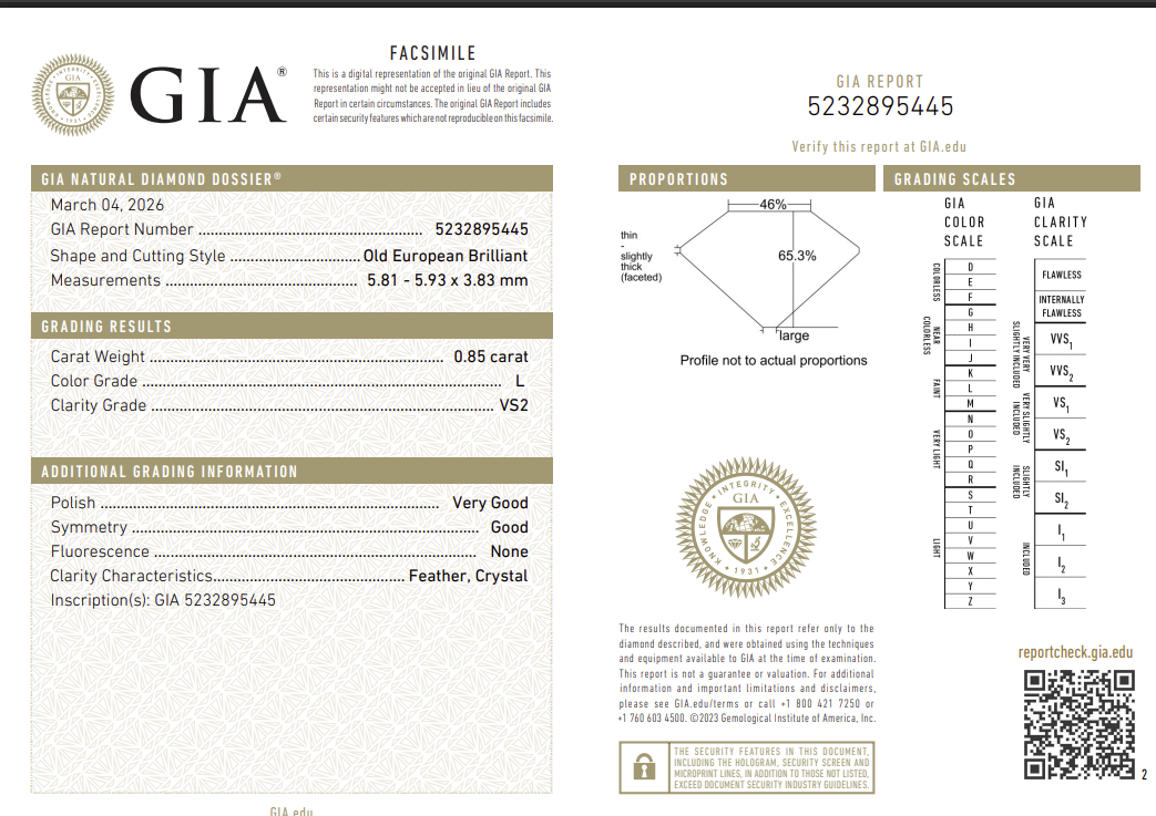 0.85 Carat Old European Cut Antique Natural Mined Diamond L Color VS2 Clarity With GIA Certificate