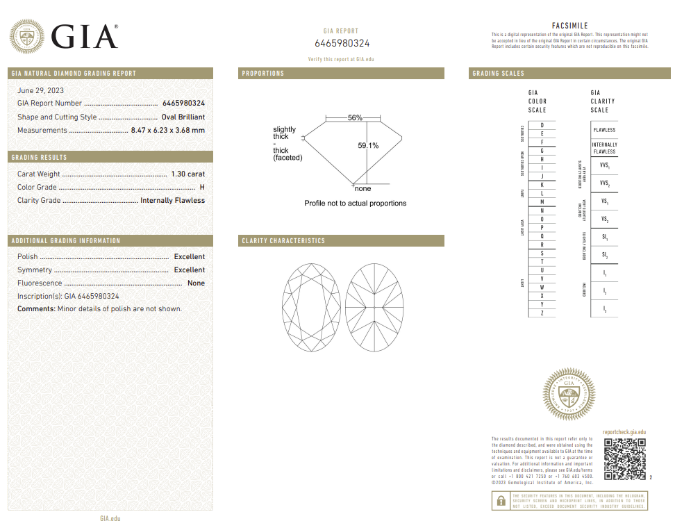 1.30 Carat Oval Shape Natural Mined Diamond H Color IF Clarity With GIA Certificate