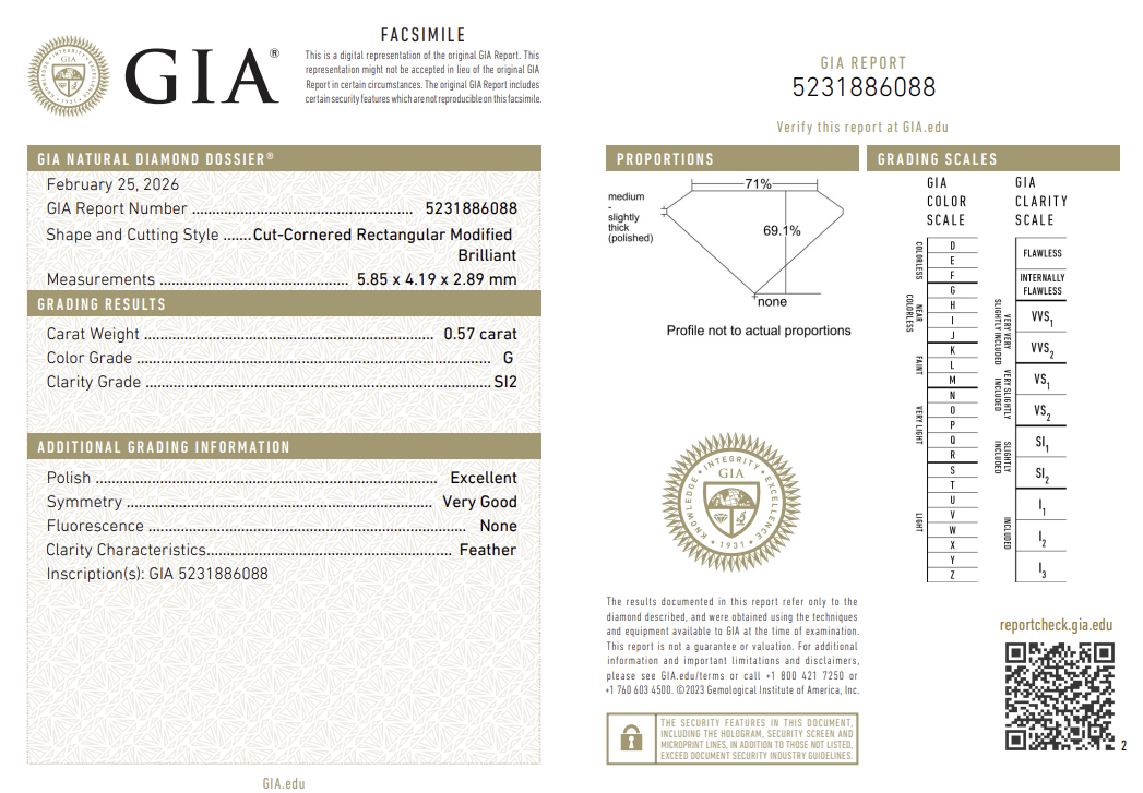 0.57 Carat Radiant Cut Natural Mined Diamond G Color SI2 Clarity With GIA Certificate
