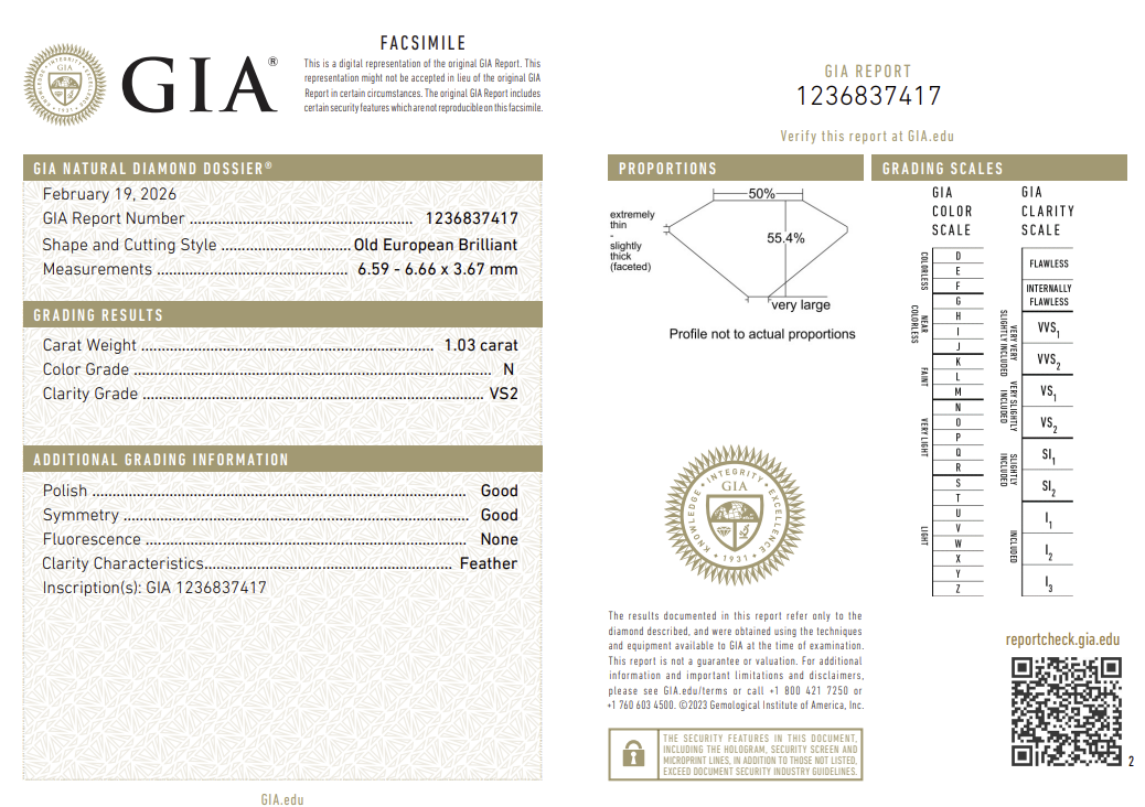 1.03 Carat Old European Cut Antique Natural Mined Diamond N Color VS2 Clarity With GIA Certificate