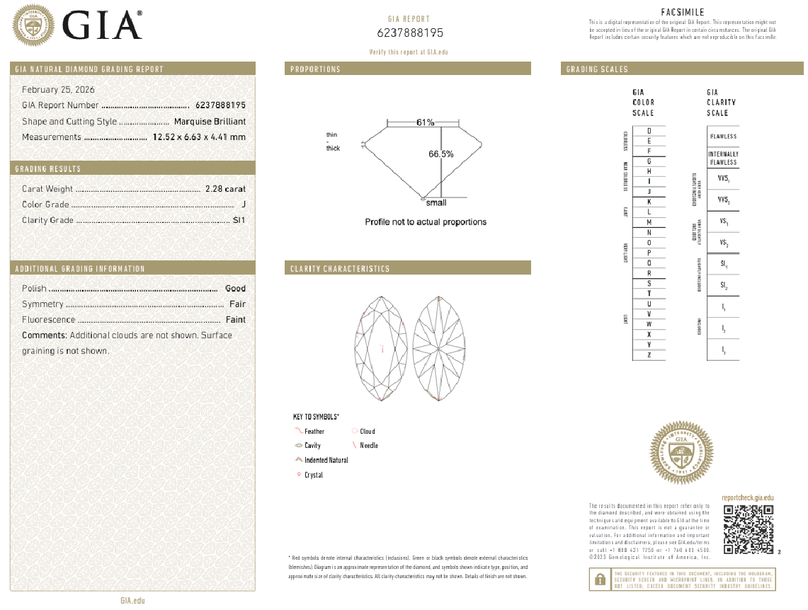 GIA Certified Loose Natural 2.28 Ct Marquis Shape Diamond J-SI1