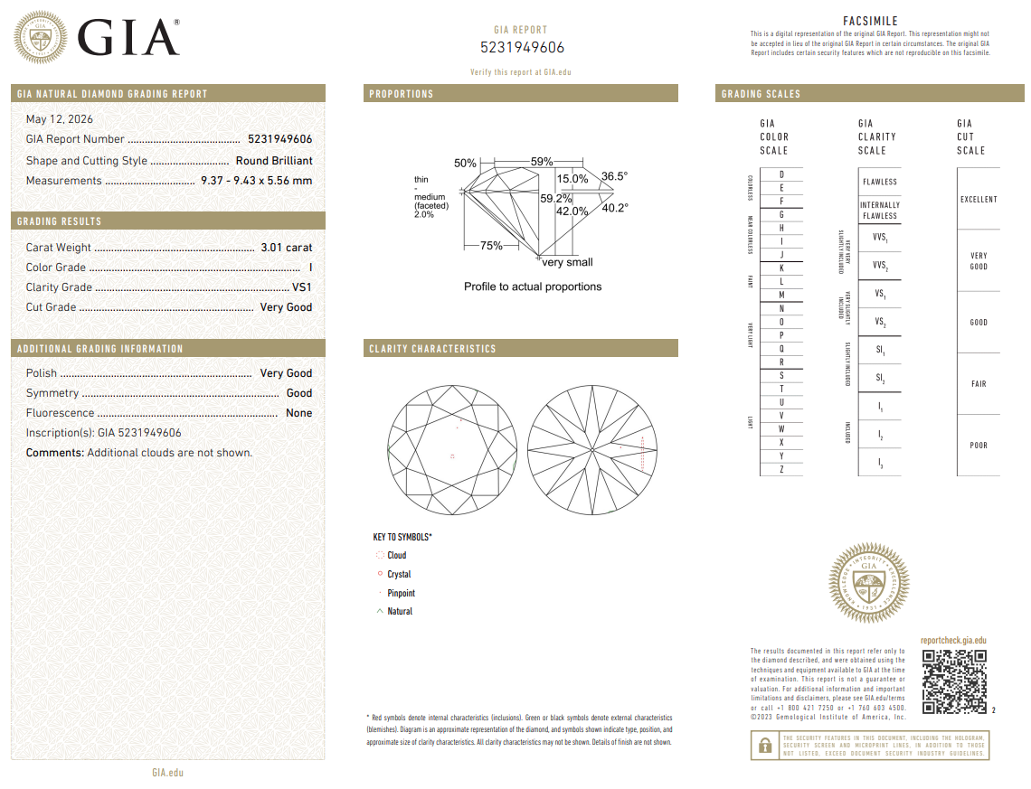 3.01 Carat Round Brilliant Diamond Loose Natural I-VS1 GIA