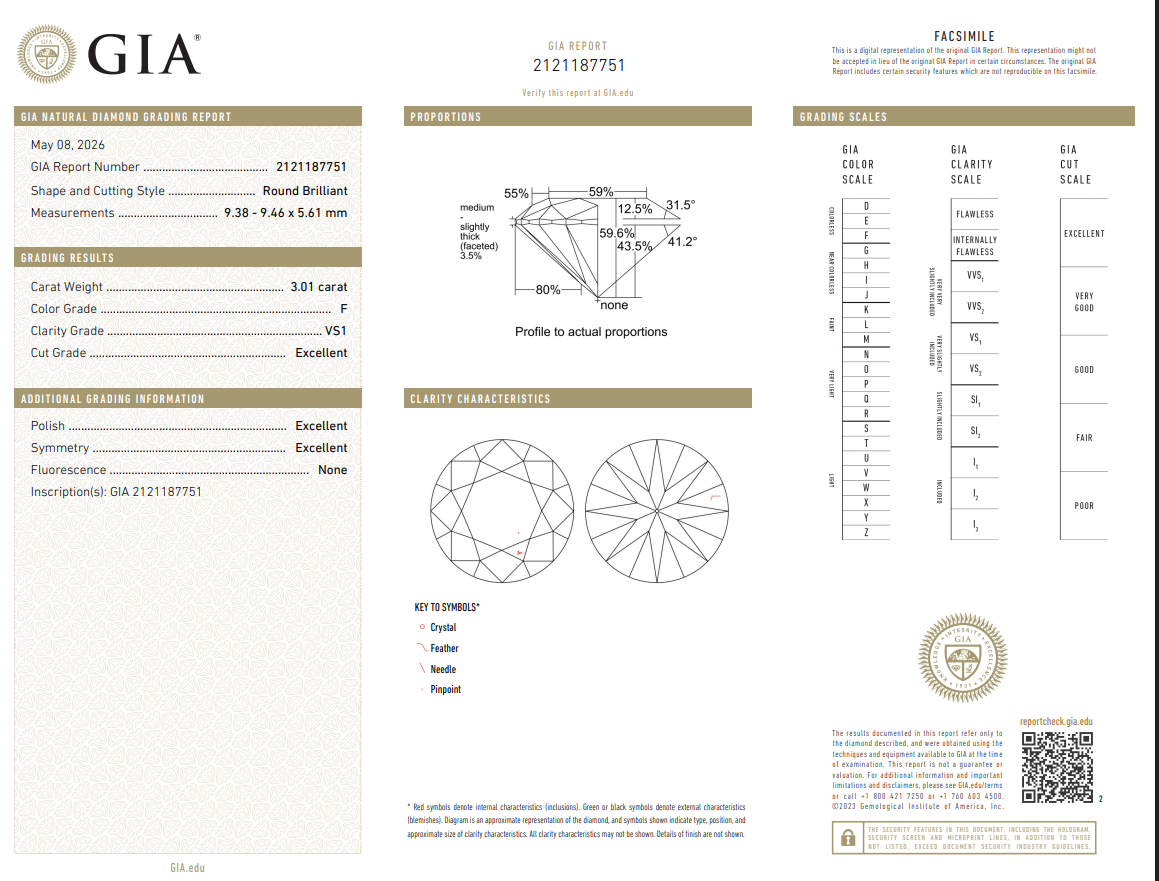 GIA Certified Loose Natural 3.01 Carat Round Brilliant Diamond F-VS1