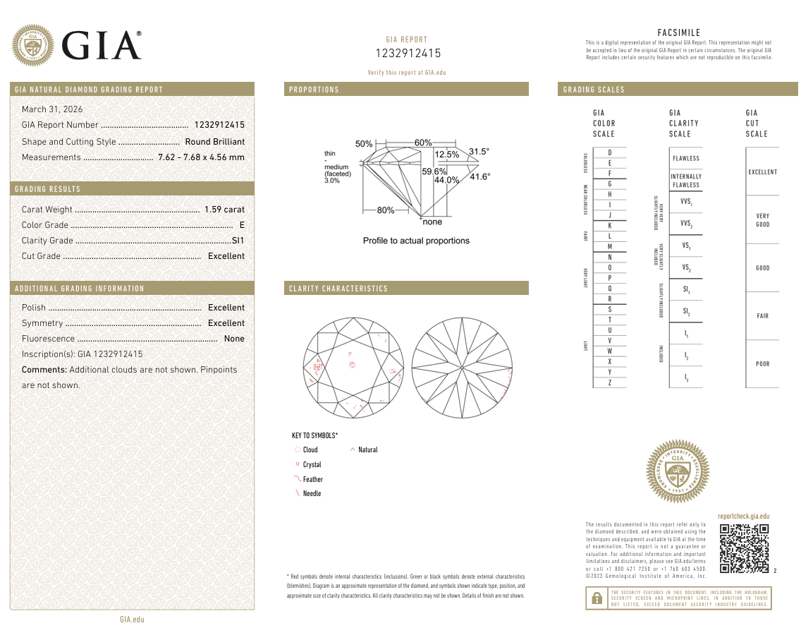 1.59 Carat Round Brilliant Diamond E-SI1 Natural Loose GIA