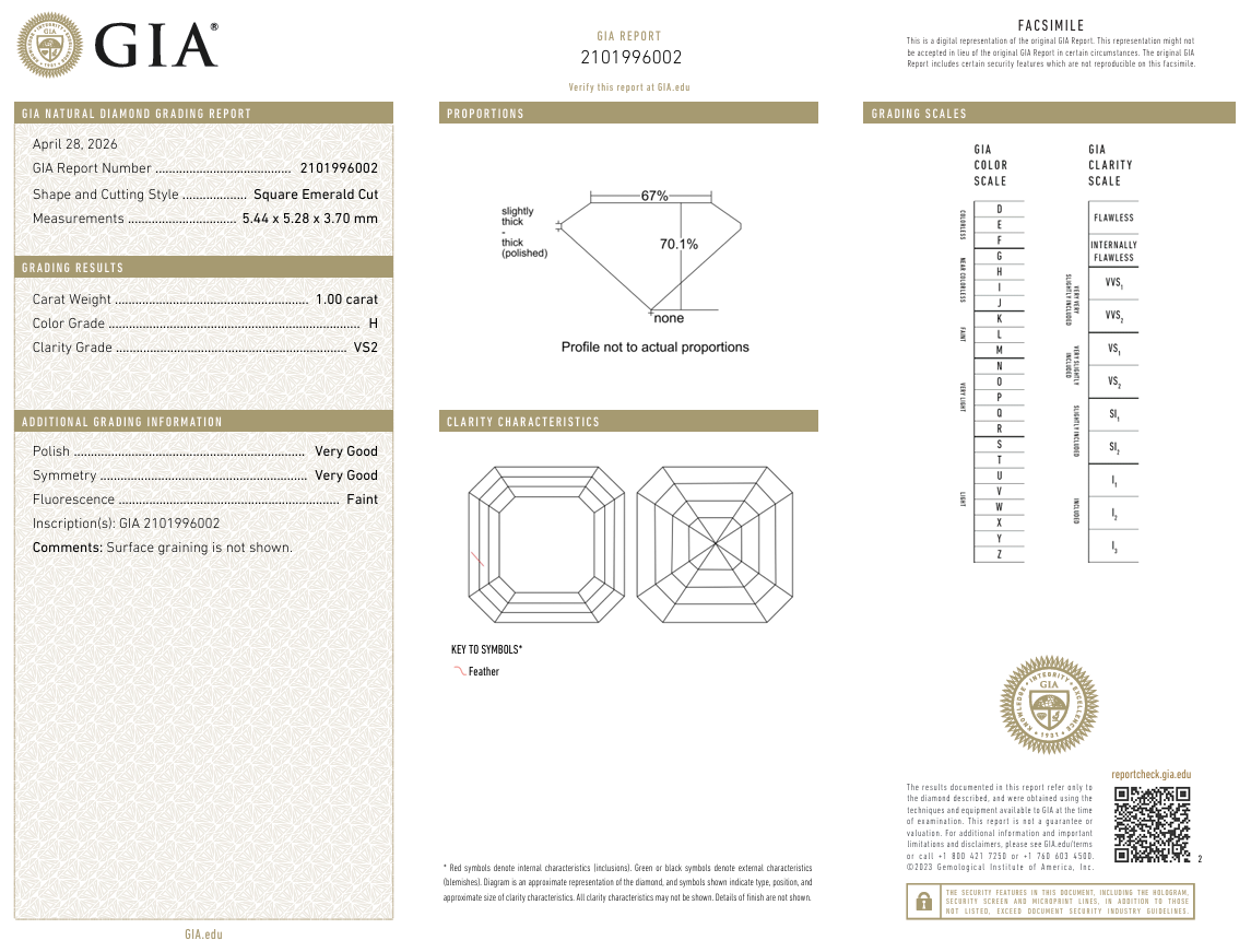 1 Carat Asscher Cut Diamond H-VS2 Loose Natural GIA Certified