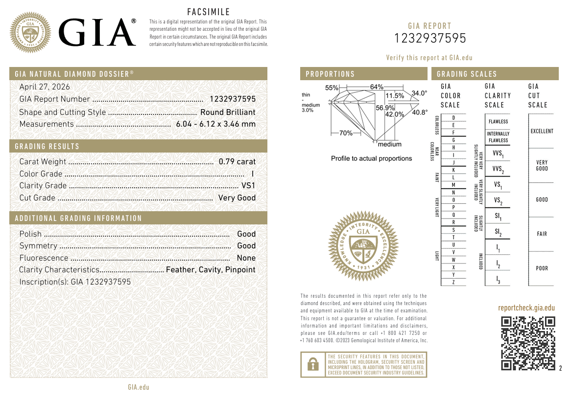 GIA Certified 0.79 Ct Old European Cut Diamond Brilliant I-VS1 Authentic