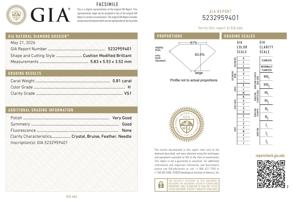 Exceptional 0.81 Carat Old Miner Cut Diamond H-VS1 with GIA Certificate