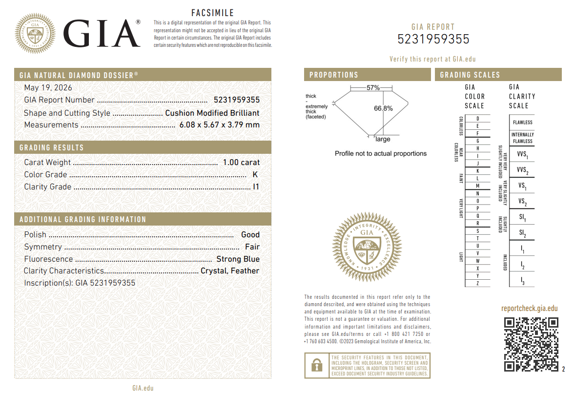 1 Ct Old Miner Cut Diamond Natural K-I1 with GIA Certificate