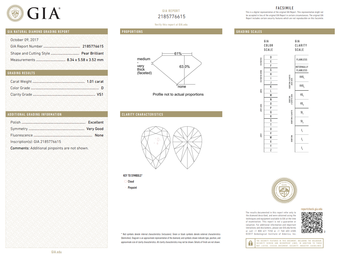 GIA Certified 1.01 Ct Pear Shape Diamond Loose D-VS1 Natural