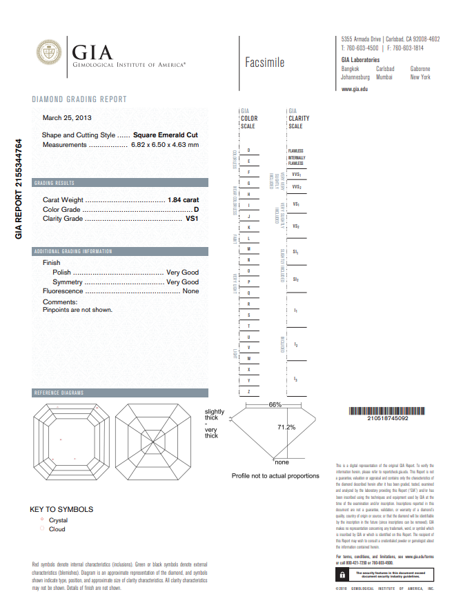 Natural 1.84 Carat Asscher Cut Diamond D-VS1 with GIA Certificate