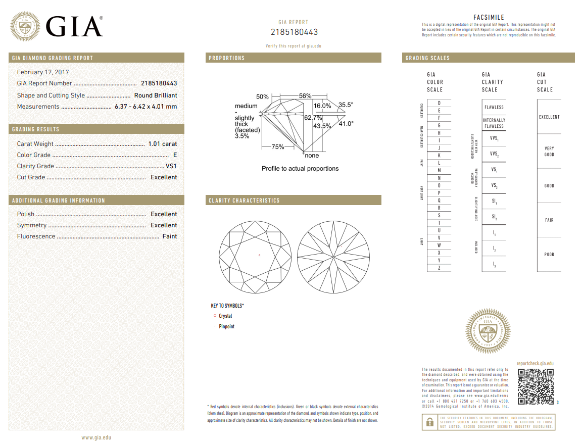 1.01 Carat Round Brilliant Diamond E-VS1 Natural Loose GIA