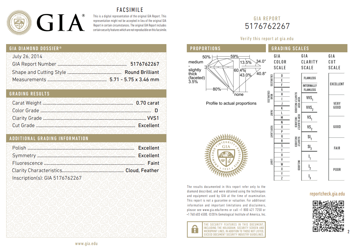 GIA Certified 0.7 Ct Round Brilliant Diamond D-VVS1 Loose Natural