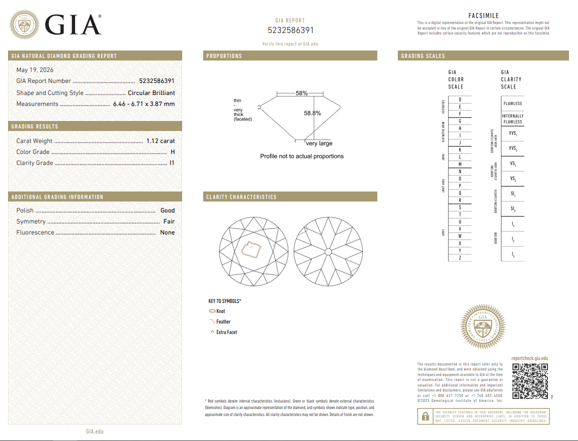 Natural Untreated 1.12 Carat Old European Cut Diamond GIA Certified H-I1