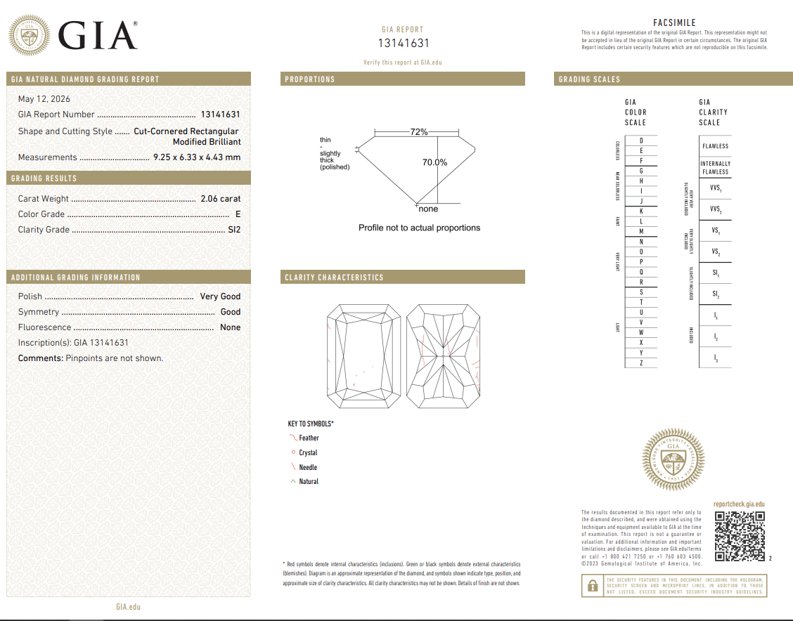 2.06 Ct Radiant Cut Diamond GIA Certified E-SI2 Natural