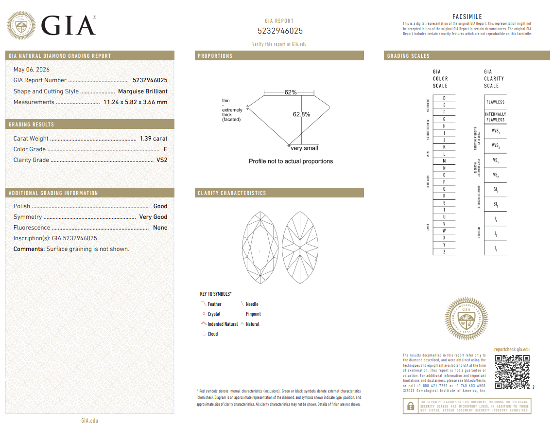 1.39 Ct Marquis Shape Diamond GIA Certified E-VS2 Loose