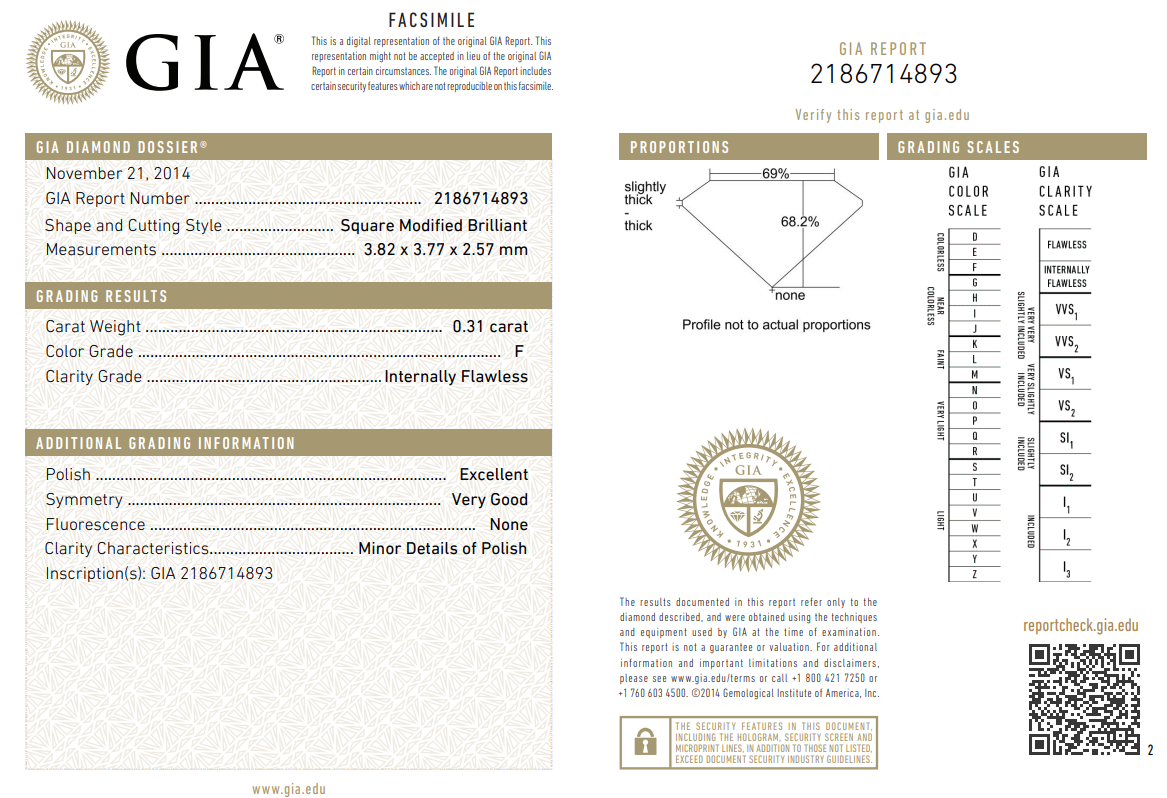 GIA Certified Natural Loose 0.31 Ct Princess Cut Diamond F-IF