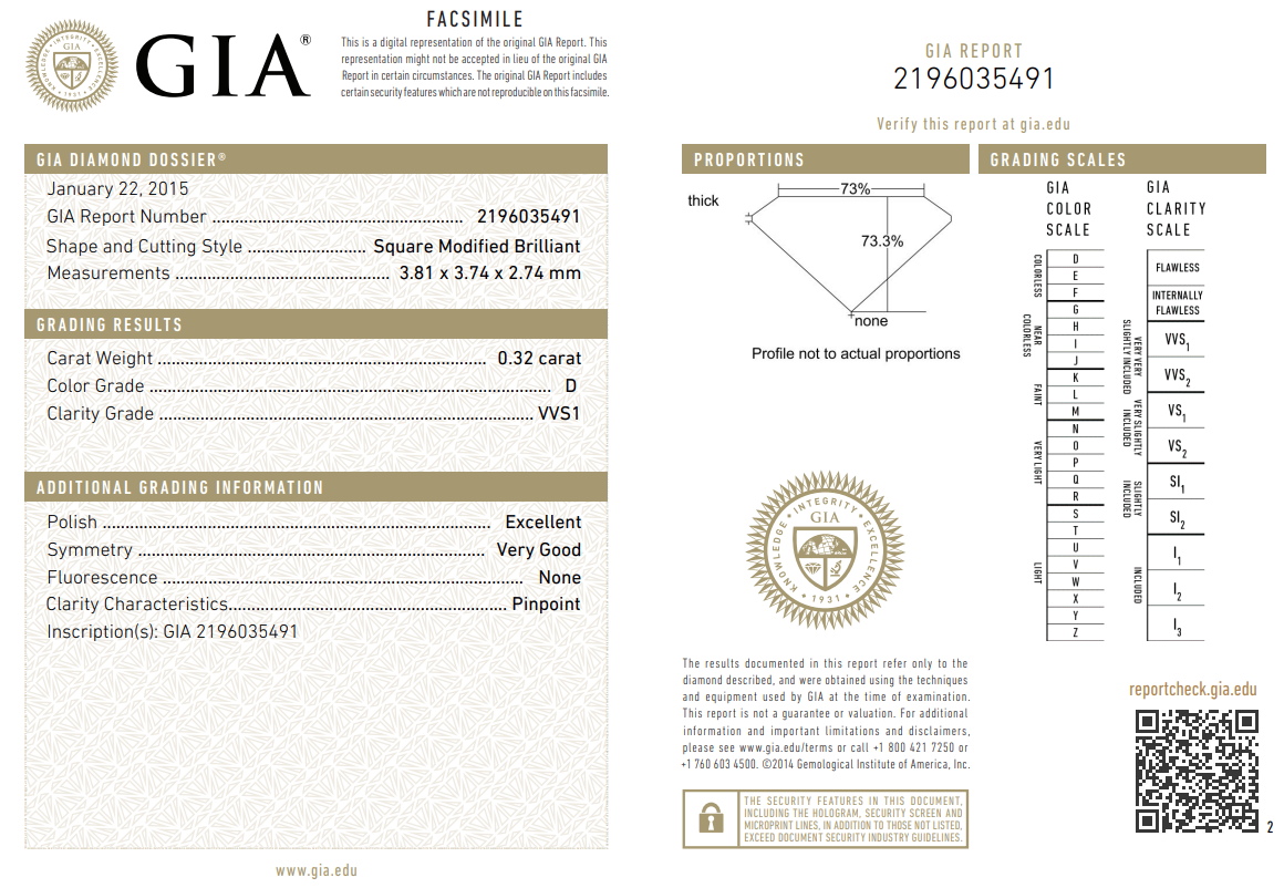 GIA Certified 0.32 Carat Princess Cut Diamond D-VVS1 Natural Loose