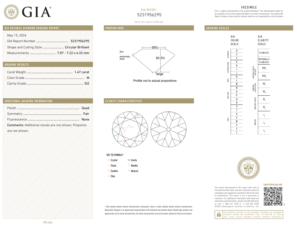 1.47 Carat Old European Cut Natural Loose Diamond M-SI2 GIA