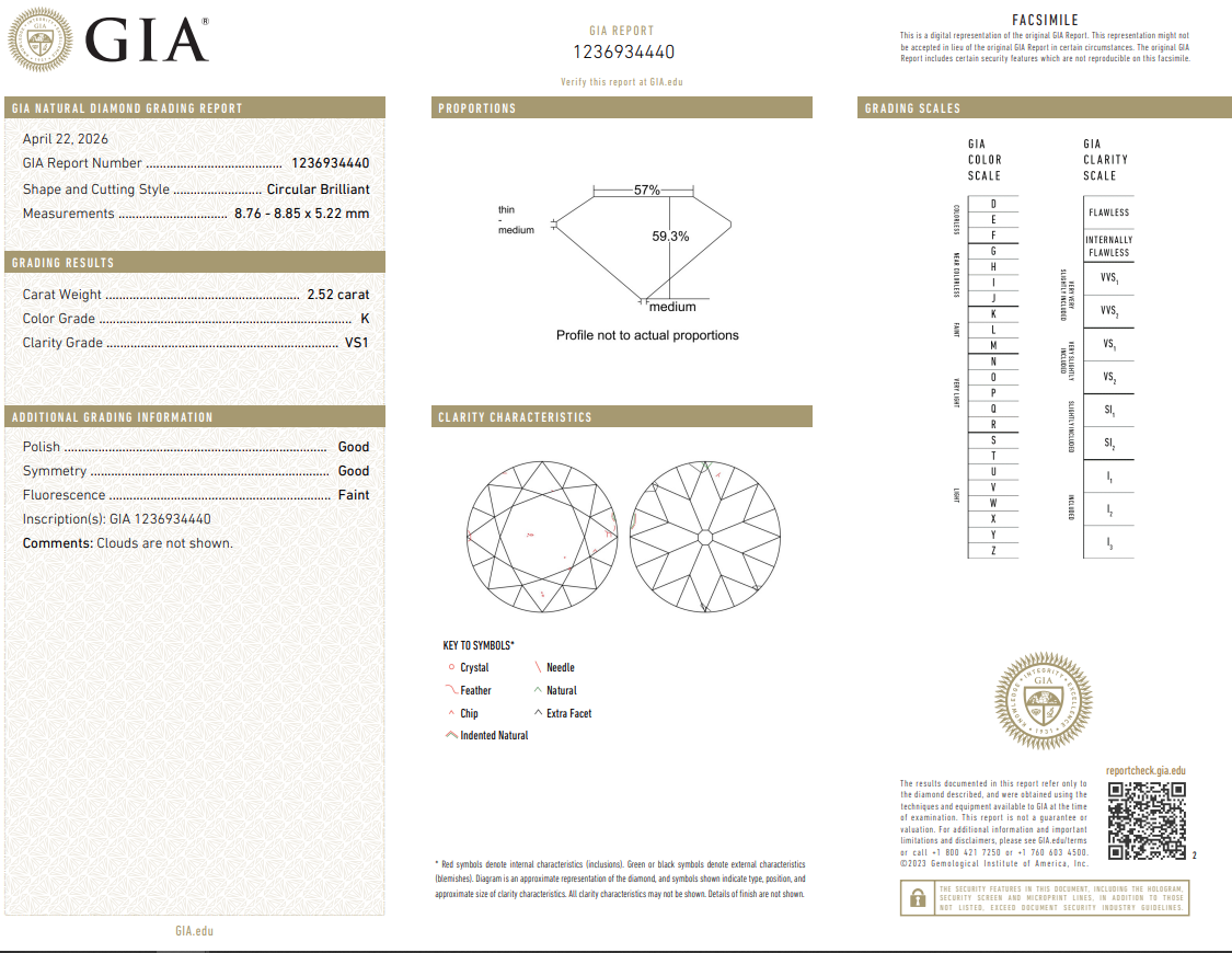 2.52 Carat Old European Cut Diamond K-VS1 Natural GIA Certified