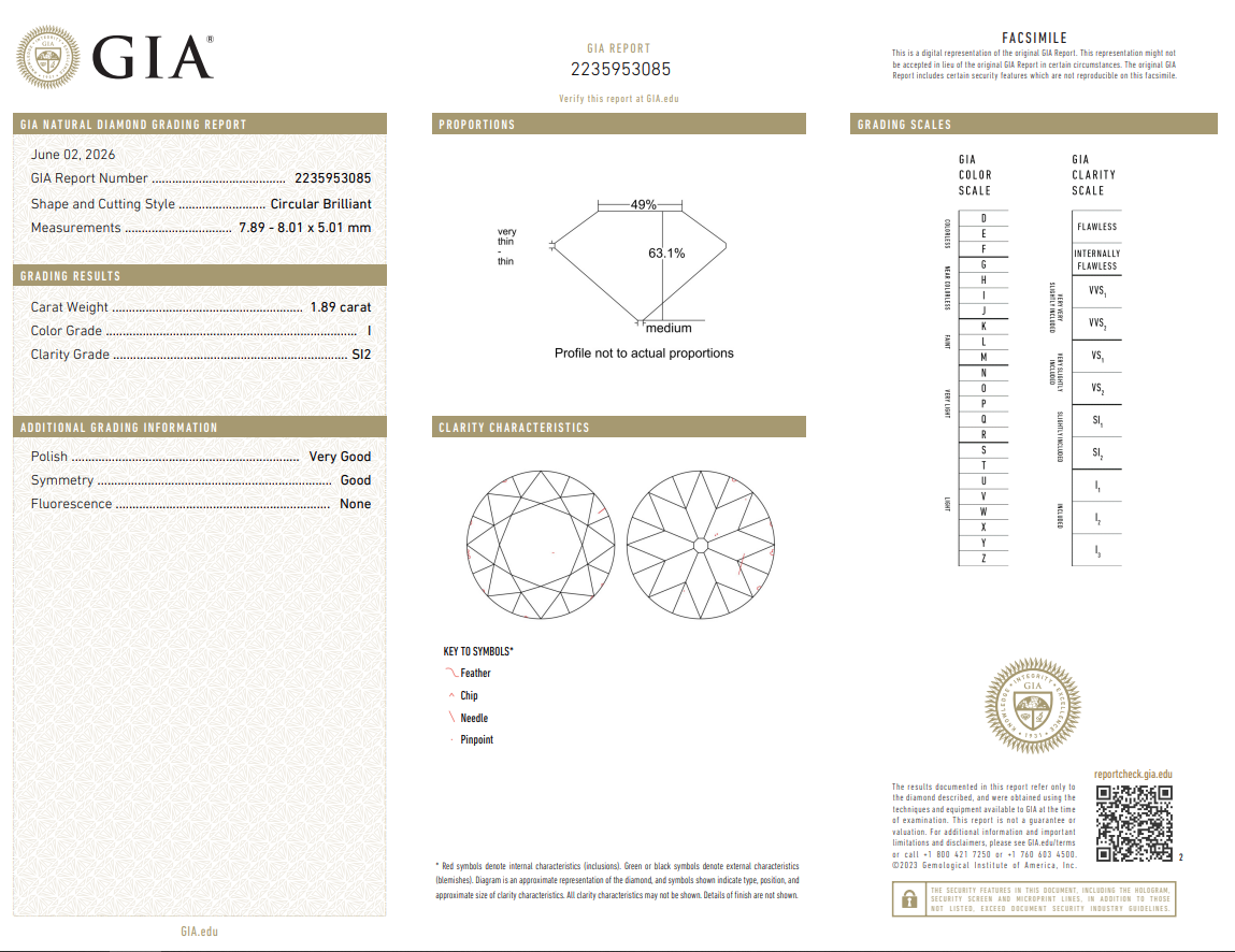 GIA Certified 1.89 Ct Old European Cut Diamond Natural I-SI2 Early Cut