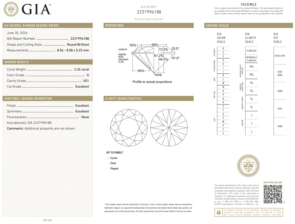 2.34 Carat Round Brilliant Diamond Natural G-VS1 with GIA Certificate