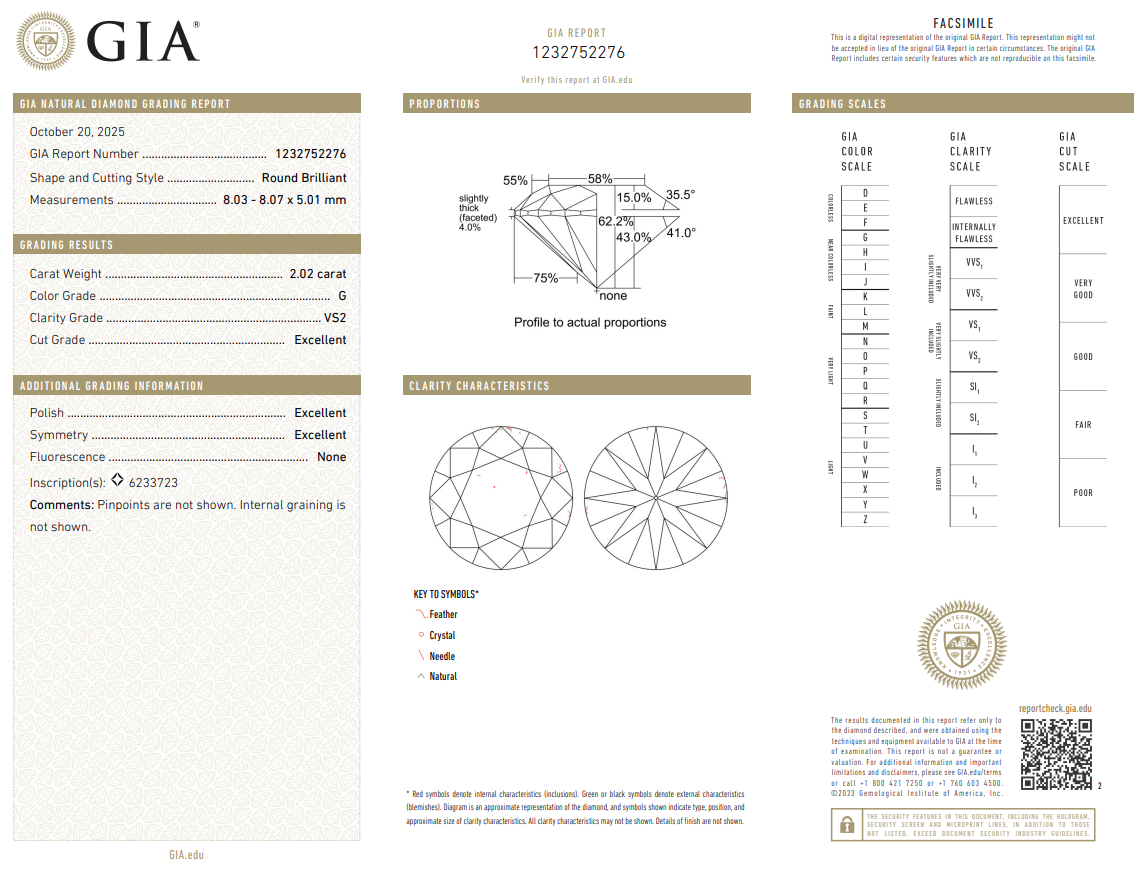 GIA Certified Loose 2.02 Carat Round Brilliant Diamond Natural G-VS2