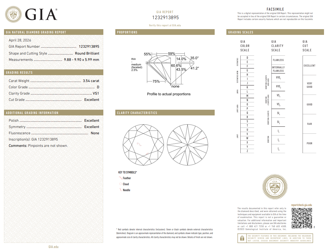 Loose 3.54 Carat Round Brilliant Diamond D-VS1 with GIA Certificate