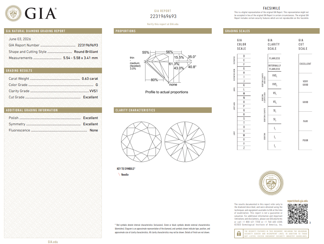 GIA Certified Loose 0.63 Ct Round Brilliant Diamond Natural G-VVS1