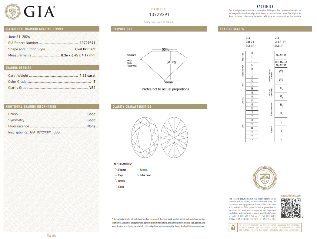 1.52 Carat Oval Shape Diamond E-VS2 Natural Loose GIA Certified