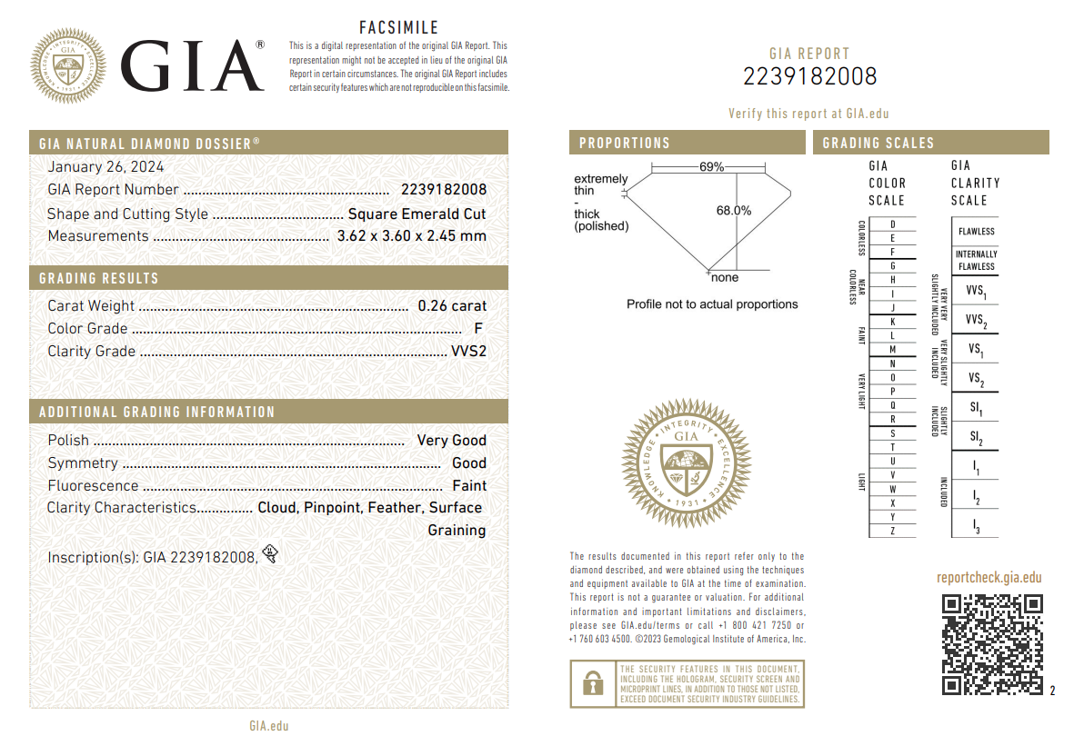 0.26 Carat Asscher Cut Diamond F-VVS2 Loose Natural GIA Certified