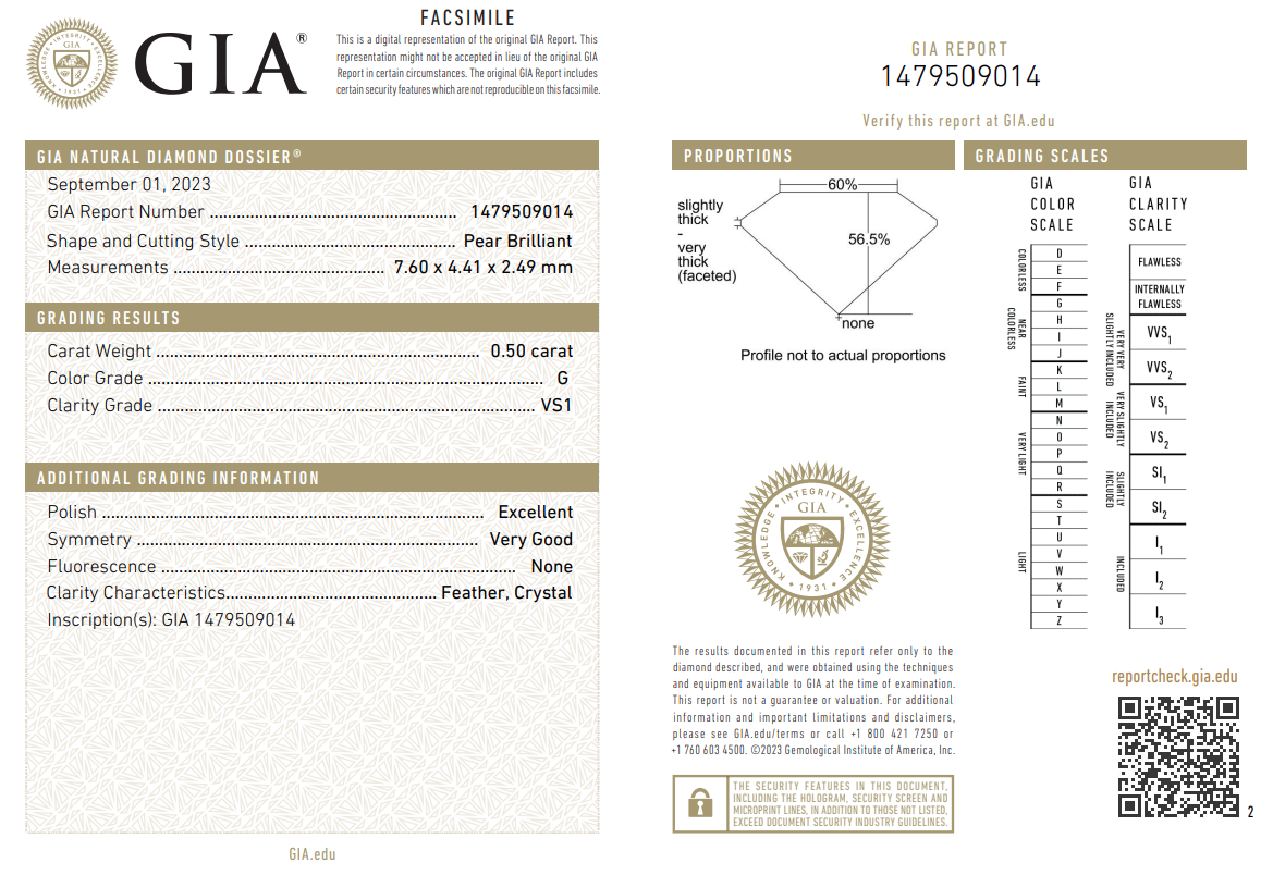 GIA Certified Natural 0.5 Ct Pear Shape Diamond Loose G-VS1