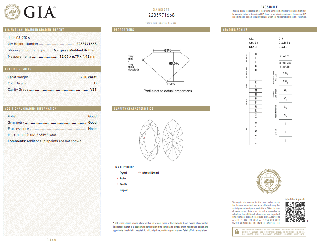 2 Carat Marquis Shape Diamond Loose D-VS1 with GIA Certificate