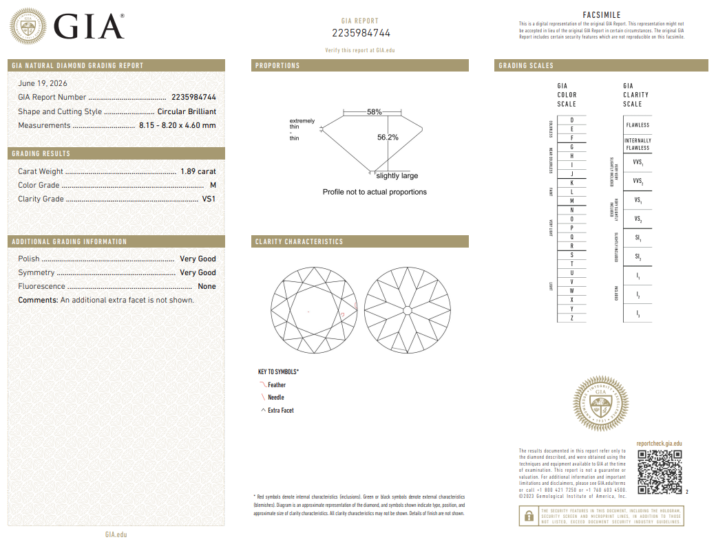 1.89 Carat Old European Cut Diamond Legacy M-VS1 Natural GIA Certified