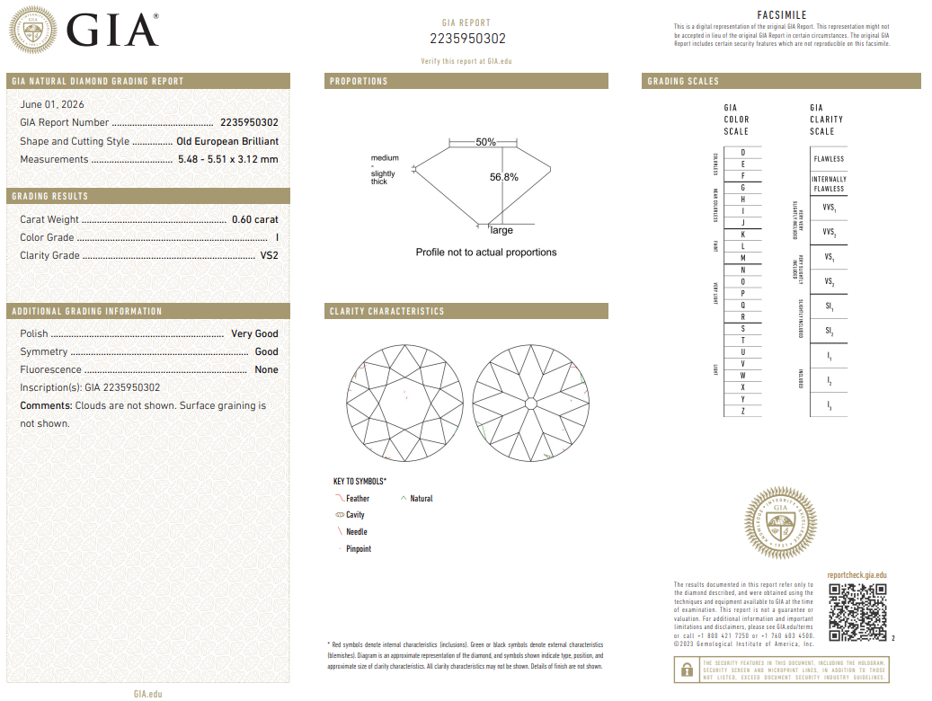 0.6 Carat Old European Cut Diamond I-VS2 Handcrafted GIA Loose Premium