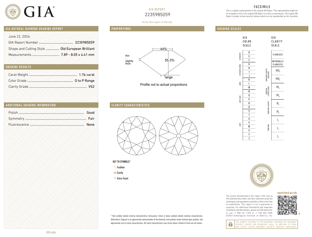 Collector Stone 1.76 Carat Old European Cut Diamond O-VS2 with GIA Certificate