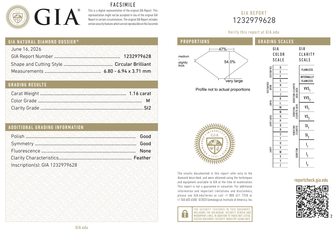 GIA Certified 1.16 Ct Old European Cut Diamond M-SI2 Authentic Luxury