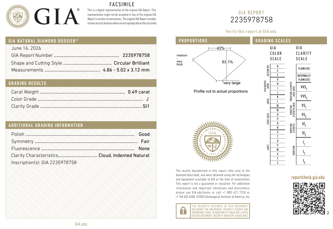 0.49 Ct Old European Cut Diamond Loose J-SI1 with GIA Certificate