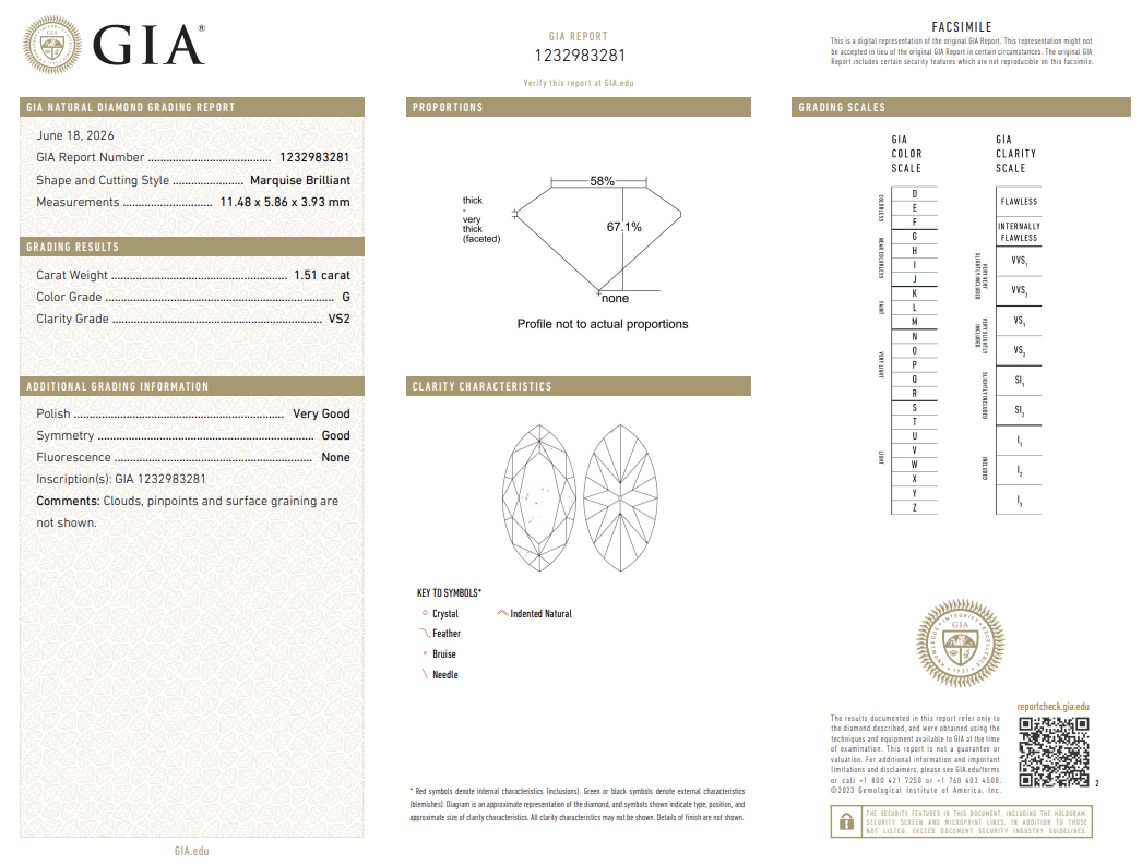 Loose Natural 1.51 Carat Marquis Shape Diamond GIA Certified G-VS2