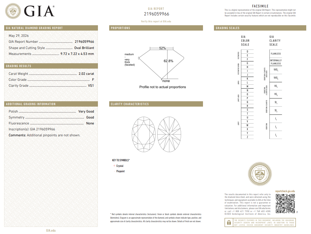 2.02 Carat Oval Shape Diamond Natural F-VS1 with GIA Certificate