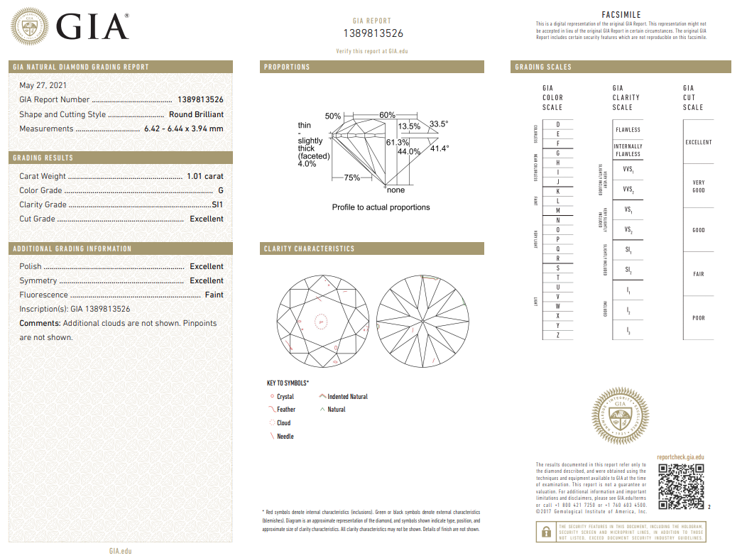 Natural Loose 1.01 Ct Round Brilliant Diamond GIA Certified G-SI1
