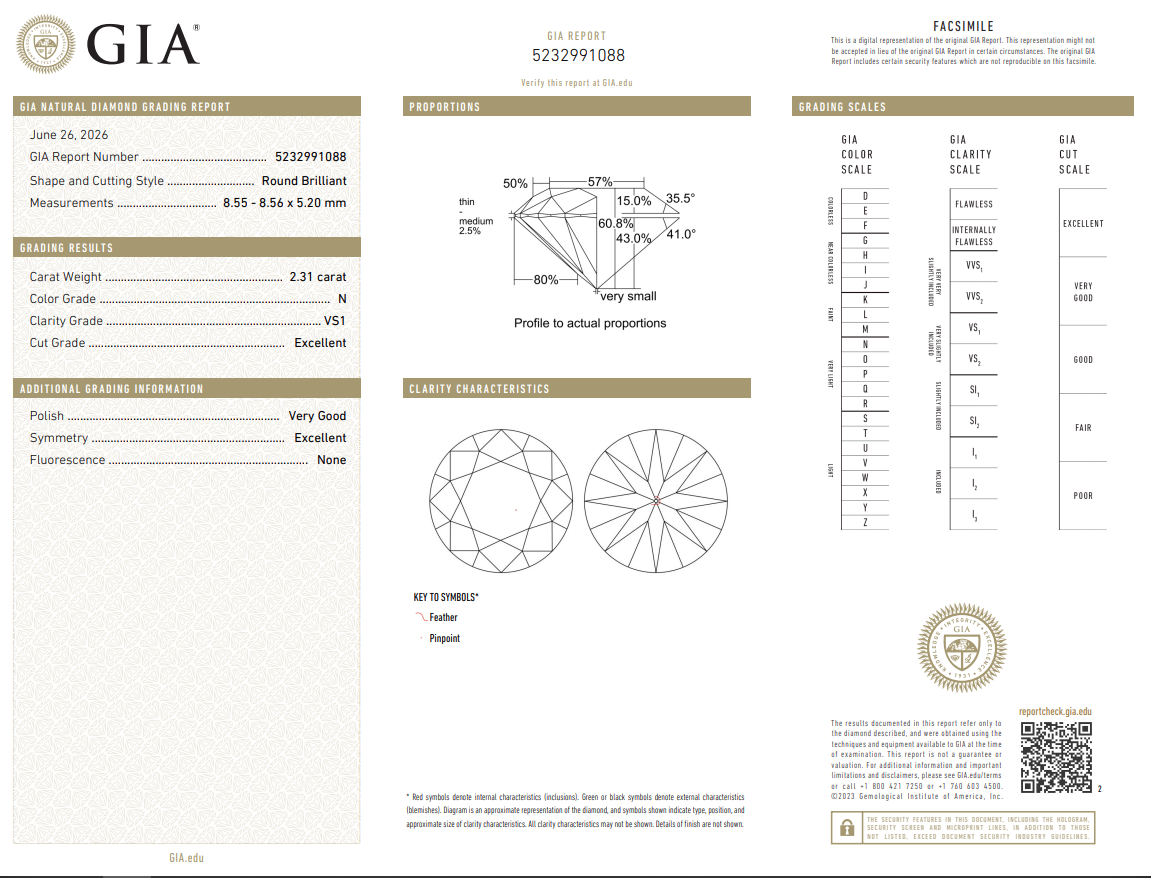 Loose 2.31 Carat Round Brilliant Diamond N-VS1 with GIA Certificate