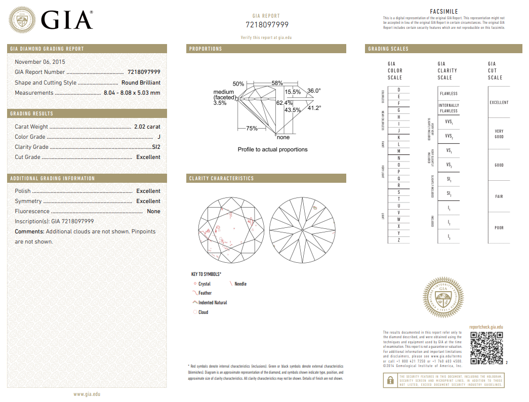 GIA Certified 2.02 Carat Round Brilliant Diamond Loose J-SI2 Natural