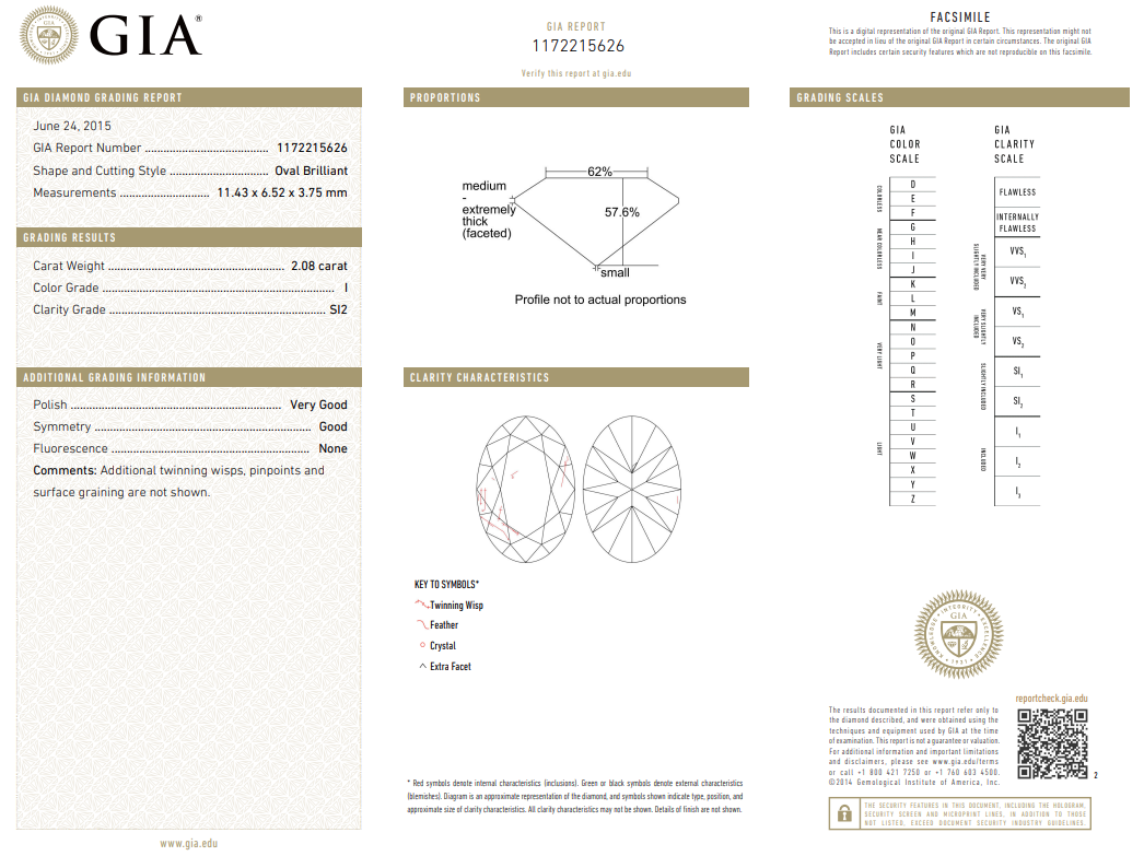 2.08 Carat Oval Shape Diamond I-SI2 Loose GIA Natural