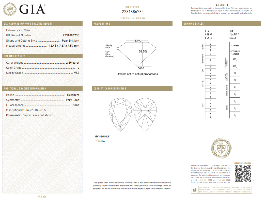 GIA Certified 2.69 Carat Pear Shape Diamond J-VS2 Loose Natural